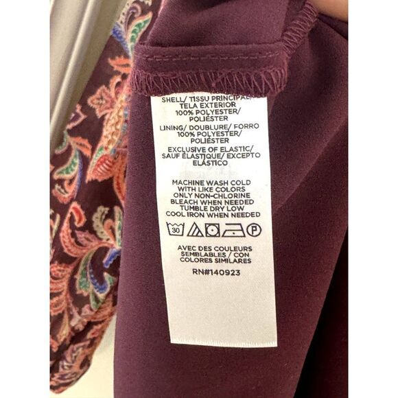 NWT LOFT Long Sleeve Maroon Floral Design Blouse Paisley Ruched Sleeves Sz L - Picture 4 of 7